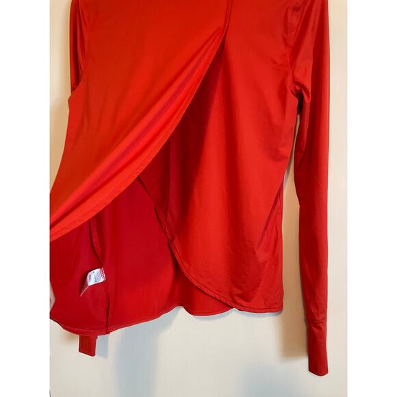 Athleta Sunlover UPF Tulip Back Top long sleeve orange logo solid stretchy Small - Picture 3 of 9